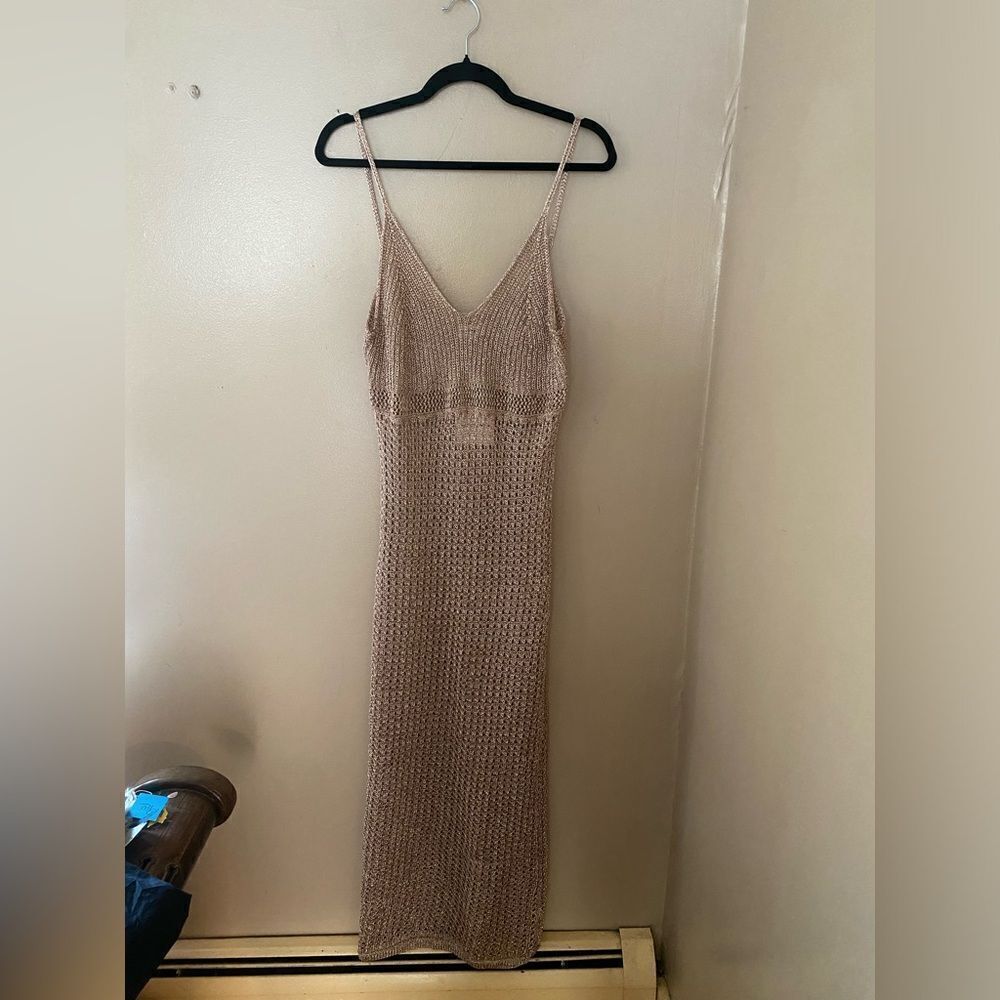 Superdown Darcie Maxi Dress Gold Metallic Knit Crochet Resort Swim Revolve M — image 7 of 8